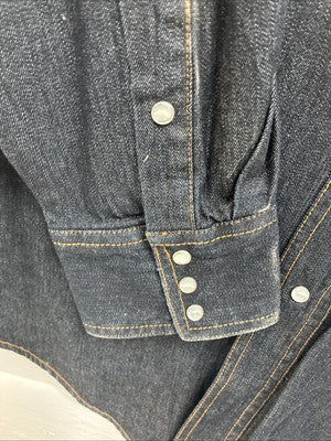 New Men’s ELY Cattleman Dark Jean Style Long Sleeve Pearl Snap Large Q-43
