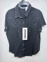 New Women’s Panhandle Slim Black Short Sleeve Pearl Snap Size Large TT-48