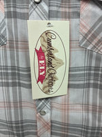 New Women’s Cumberland Gray Pink Plaid Short Sleeve Pearl Snap 2XL GG-62