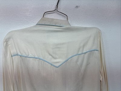 New Women’s California RanchWear White Blue Long Sleeve Pearl Snap Medium YY-95
