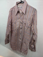 New Men’s Tem Tex Pink Stripe Long Sleeve Pearl Snap 15.5 X 33 Medium AA-91