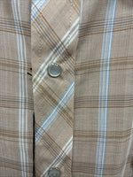 New Men’s ELY Cattleman Tan Plaid Short Sleeve Pearl Snap XL R-39