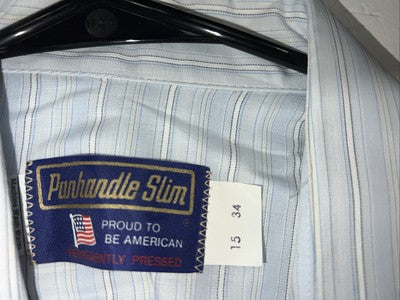 New Men’s Blue Panhandle Slim Long Sleeve Pearl Snap Shirt 15x34 M P-78