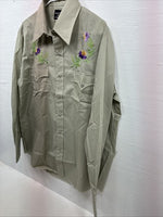 New Men’s Champion Western Green Embroidered Long Sleeve Pearl Snap 17 XL T-4