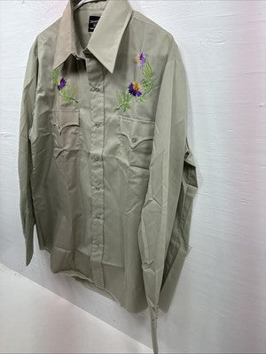 New Men’s Champion Western Green Embroidered Long Sleeve Pearl Snap 17 XL T-4