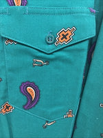 New Men’s Wrangler Teal Western Design Long Sleeve Button Up 16/5 Large T-27