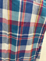New Men’s ELY Cattleman Blue Multicolor Plaid Short Sleeve Pearl Snap Large Q-93