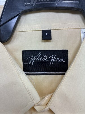 New Men’s White Horse Yellow Western Long Sleeve Pearl Snap Large AA-45