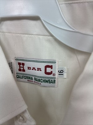 New Men’s H Bar C White Simple Short Sleeve Pearl Snap 16 Large Q-26