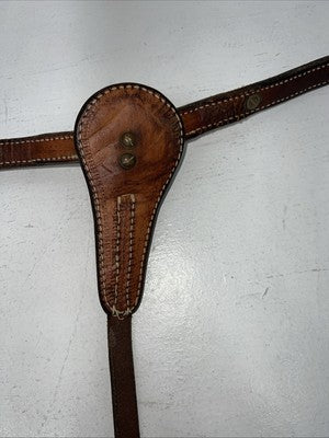 Used Leather Circle Y Breast Collar With Silver Metal Plate. S-47