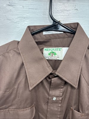 New Men’s Mesquite Brown Long Sleeve Pearl Snap 16 X 35 Large AA-84