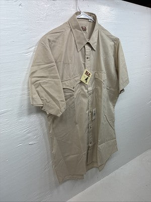 New Men’s ELY Cattleman Tan Short Sleeve Pearl Snap 16 Large AA-13