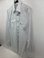 New Men’s H Bar C White Blue Plaid Long Sleeve Pearl Snap Larg M-37