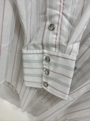 New Men’s H Bar C White Stripe Long Sleeve Pearl Snap 16 X 34 Large Q-61