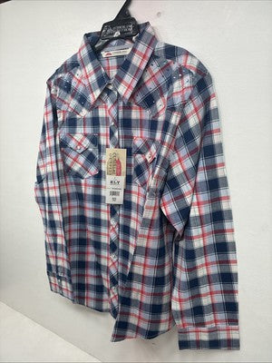 New Women’s Cumberland Blue Red Plaid Long Sleeve Pearl Snap 2XL GG-14