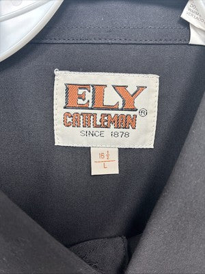 New Men’s ELY Cattleman Black Short Sleeve Pearl Snap 16.5 Large X-16