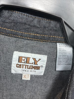 New Men’s ELY Cattleman Dark Blue Jean Long Sleeve Pearl Snap XL M-80