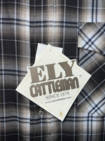 New Men’s Brown Plaid ELY Cattleman Long Sleeve Pearl Snap Shirt. L Tall P-68