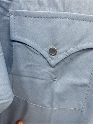 New Men’s ELY Cattleman Western Blue Simple Short Sleeve Pearl Snap 17 XL T-38
