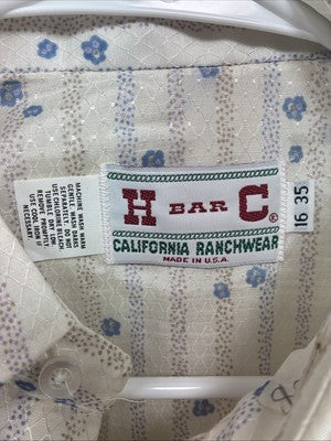 New Men’s H Bar C Yellow Floral Long Sleeve Pearl Snap 16 X 35 Large V-105