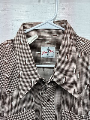 New Men’s Tem Tex Brown Designed Long Sleeve Pearl Snap 17 XL O-49