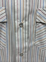 New Men’s H Bar C White Stripe Short Sleeve Pearl Snap 16 Large V-26