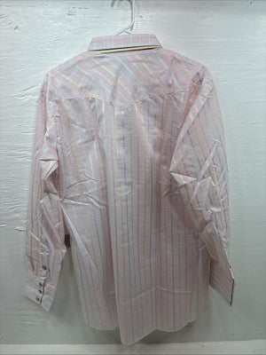 New Men’s H Bar C Pink Plaid Long Sleeve Pearl Snap 16.5 X 34 Large X-50