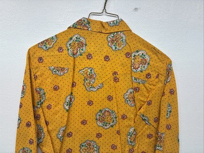 New Women’s Tem Tex Orange Floral Long Sleeve Pearl Snap Size 38 KK-2