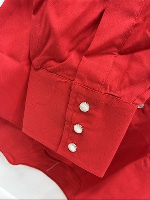 New Men’s ELY Cattleman Simple Red Long Sleeve Pearl Snap 16 Large Q-92
