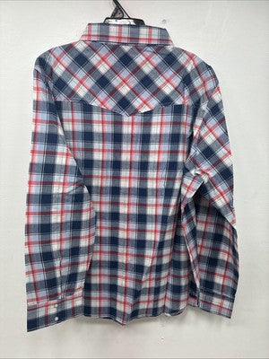 New Women’s Cumberland Blue Red Plaid Long Sleeve Pearl Snap 2XL GG-14