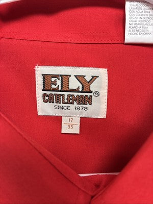 New Men’s ELY Cattleman Red Long Sleeve Pearl Snap 17 X 35 XL AA-119
