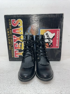 New Kids Black Lace Up Texas Brand Cowboy Boots. 3250 12 D. 23-14