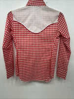 New Women’s Miss Rodeo Red Checker Long Sleeve Pearl Snap Small KK-27