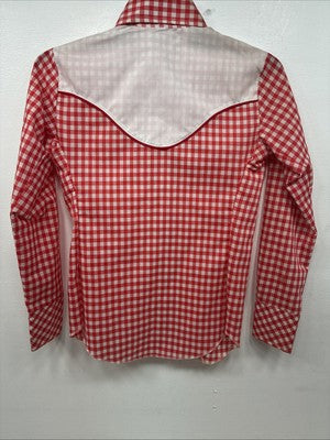 New Women’s Miss Rodeo Red Checker Long Sleeve Pearl Snap Small KK-27