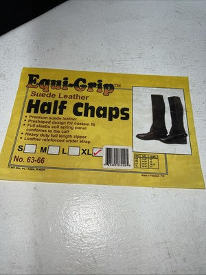 New Tough 1 Equi-grip Black Suede Leather Half Chaps XL #63-66 H-514