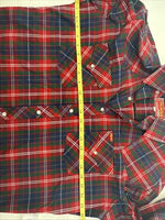 New Men’s ELY Plains Red Blue Plaid Long Sleeve Pearl Snap 16.5 Large V-96