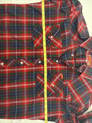 New Men’s ELY Plains Red Blue Plaid Long Sleeve Pearl Snap 16.5 Large V-96