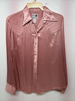 New Women’s Dickson Jenkins Pink Silk Long Sleeve Pearl Snap Size 40 KK-26