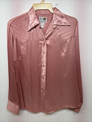 New Women’s Dickson Jenkins Pink Silk Long Sleeve Pearl Snap Size 40 KK-26
