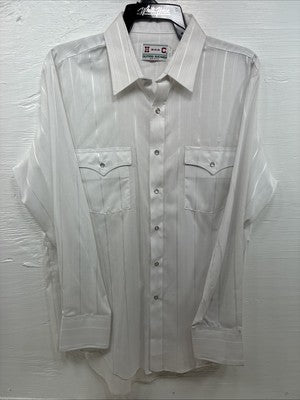 I’m New Men’s H Bar C White Stripe Long Sleeve Pearl Snap 16.5 X 34 Large CC-26