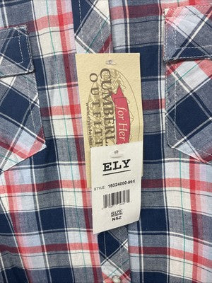 New Women’s Cumberland Blue Red Plaid Long Sleeve Pearl Snap 2XL GG-14