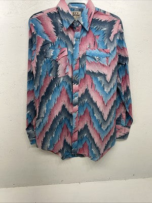 New Men’s Pink Blue ELY Cattleman Long Sleeve Pearl Snap Shirt. 15.5x34 M P-65