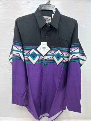 New Men’s Cumberland Purple Western Design Long Sleeve Pearl Snap Large AA-20