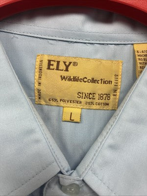 New Men’s ELY Wildlife Blue Horse Design Long Sleeve Pearl Snap Large CC-25