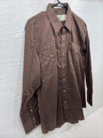 New Men’s Mesquite Brown Long Sleeve Pearl Snap 16 X 35 Large AA-84
