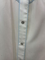 New Women’s California RanchWear White Blue Long Sleeve Pearl Snap Medium YY-95