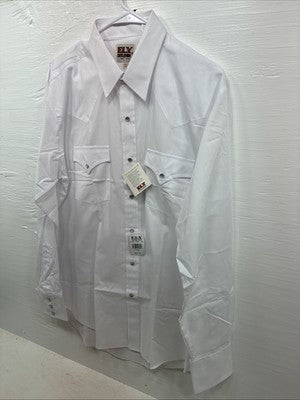 New Men’s ELY Cattleman White Long Sleeve Pearl Snap 16.5 X 35 Large CC-52