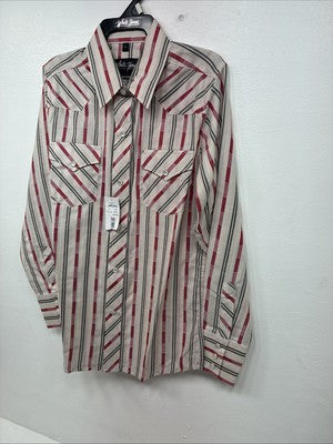 New Kids White Horse Red Stripe Long Sleeve Pearl Snap Large DD-63