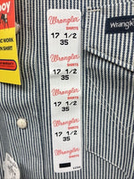 New Men’s Wrangler Blue White Stripe Long Sleeve Pearl Snap 17.5 X 35 XL T-25