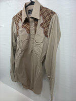 New Men’s Champion Western Brown Plaid Long Sleeve Pearl Snap 15.5 Medium T-73